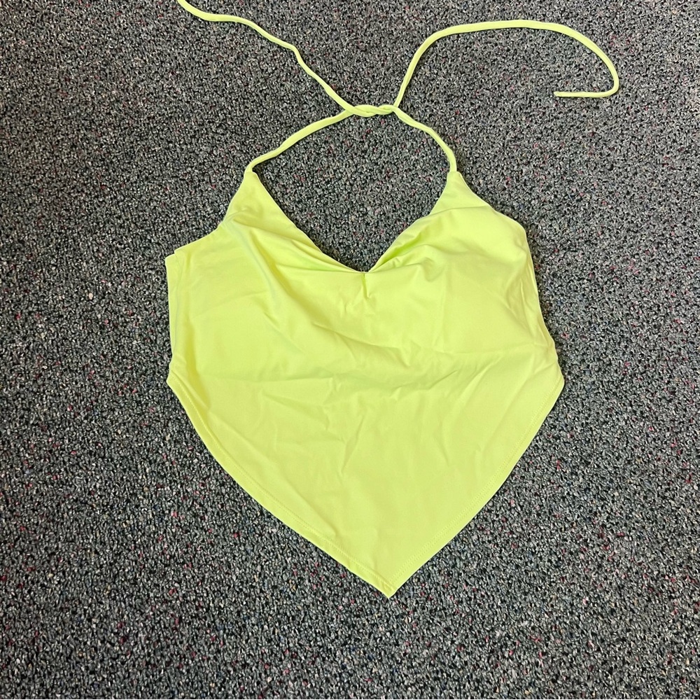 Neon Pastel Yellow Halterneck Tank Top Spandex Padded Sports Bra Shirt Loungewea